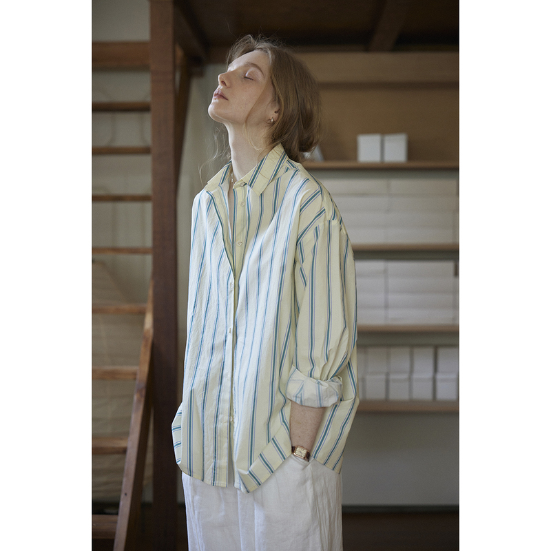 Nicepeople Green Striped Loose Shirt Top Women's French Lapel Long-Sleeve Physical Sun Protection Jacket Shirt