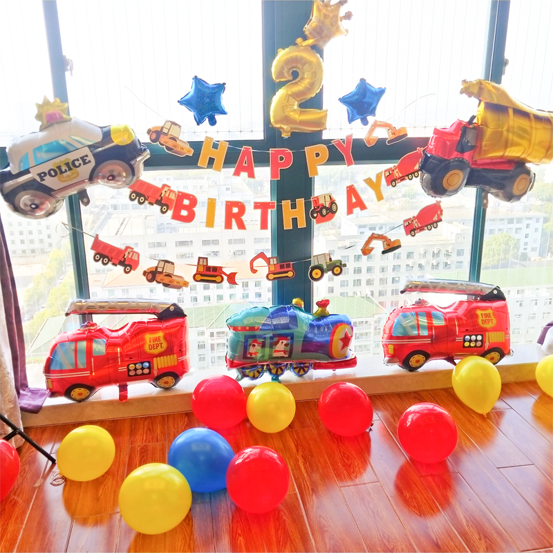 New Car Digger Lager Flag Themed Children Birthday Decorated Balloon Placement Baby Boy Birthday Party