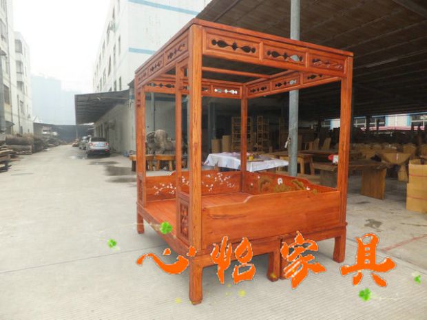 XY213 elm giường giường có màn hôn nhân / rắn gỗ giường đôi cổ Trung Quốc khắc giường sặc sỡ sườn giường phẳng - Giường giường tầng giá rẻ