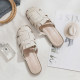 ລຸ້ນ Sheepskin ~ 2023 summer ແບບໃຫມ່ heelless lazy half-cup hollow pig cage toe half slipper for women's outerwear