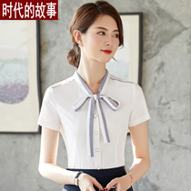 Bow strap shirt women's short sleeve 2019 summer jewelry jewelry store studio coat professional ol shirt overalls