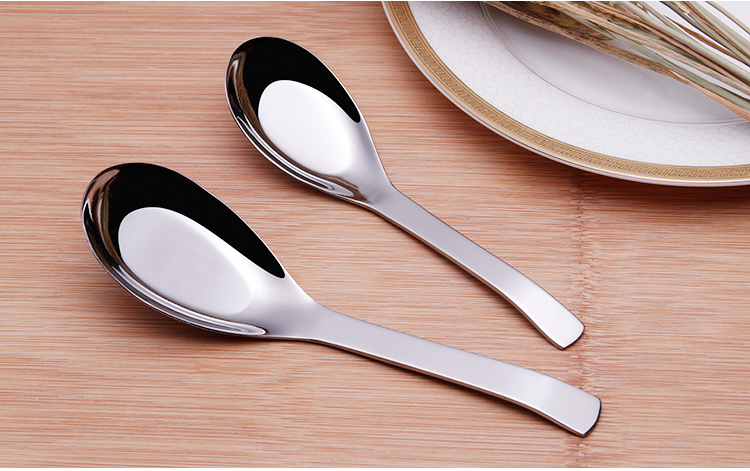 Muỗng đáy phẳng bằng thép không gỉ sâu muỗng gia dụng lớn vừa và nhỏ dụng cụ nhà bếp trẻ em ăn thìa dài xử lý muỗng - Đồ ăn tối bộ chén dĩa sứ