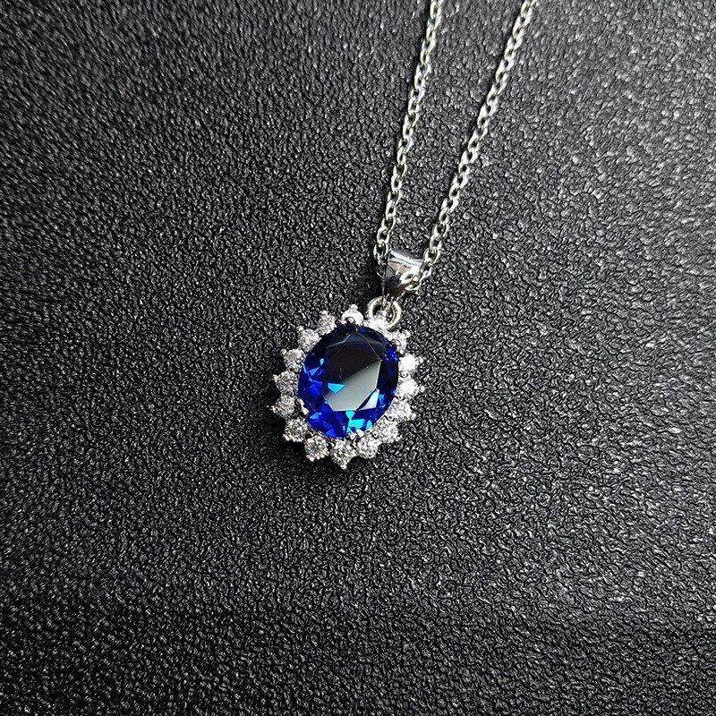 Feihong Sunflower Full Diamond Princess Diana Pendant Low-Luxury Imitation Emerald Necklace Garnet Ruby Princess Necklace