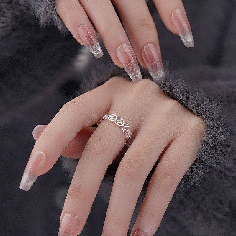 S999 Pure Silver Coin Ring for Women, New Chinese Style, Unique Niche Design, Artistic Style, Open Ring, Wholesale
