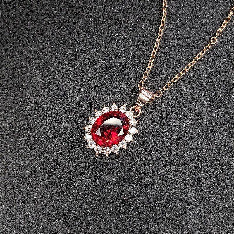 Feihong Sunflower Full Diamond Princess Diana Pendant Low-Luxury Imitation Emerald Necklace Garnet Ruby Princess Necklace