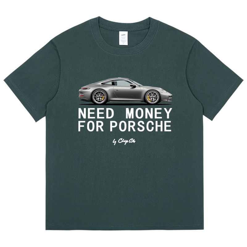 Need Money to Buy a Porsche 911 Supercar, Car Culture Shirt, American Retro Car Letter Print Short-Sleeve T-Shirt for Men