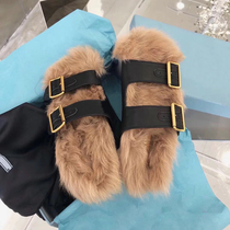 Axige vcruan net red with the same style fur all-in-one fur slippers all-match female winter lazy flat bottom outer wear female