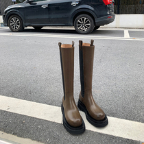 Factory direct sales ~ genuine leather but knee boots womens high boots small 8cm thick sole knight boots