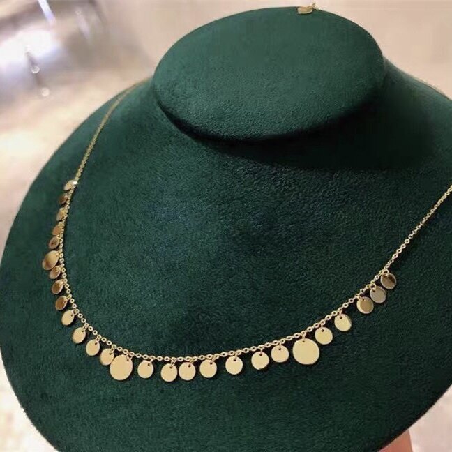 18k Yellow Gold Polka Dot Polka Dot Disc Round Plate Sparkling Tassel Adjustable Necklace Clavicle Necklace Italian Craftsmanship