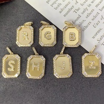 Alphabet rectangle 20 left right diamond 18K gold pendant pendant pendant necklace free of print Ins wind