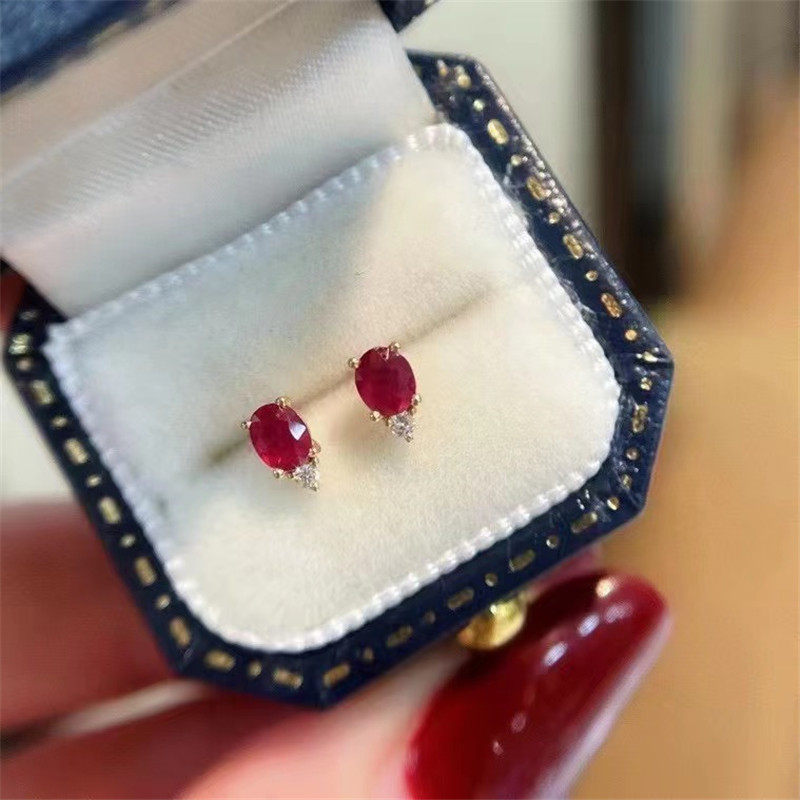 18K Gold Natural 44 Red Gem Studded 1 5 Diamonds Real Drill Ear ear Ear Accessories Brief Autumn winter New Year 100 hitch