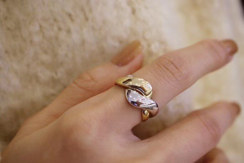 Two-in-one color color bicolor thick gold 18K gold white gold platinum ring personality tide high face INS wind single product stack