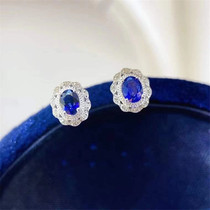 18K Platinum Sapphire 45 Diamonds 5 Earrings Earrings Earrings Petal Four Claws Inlaid Small Delicate And White Retro Blue