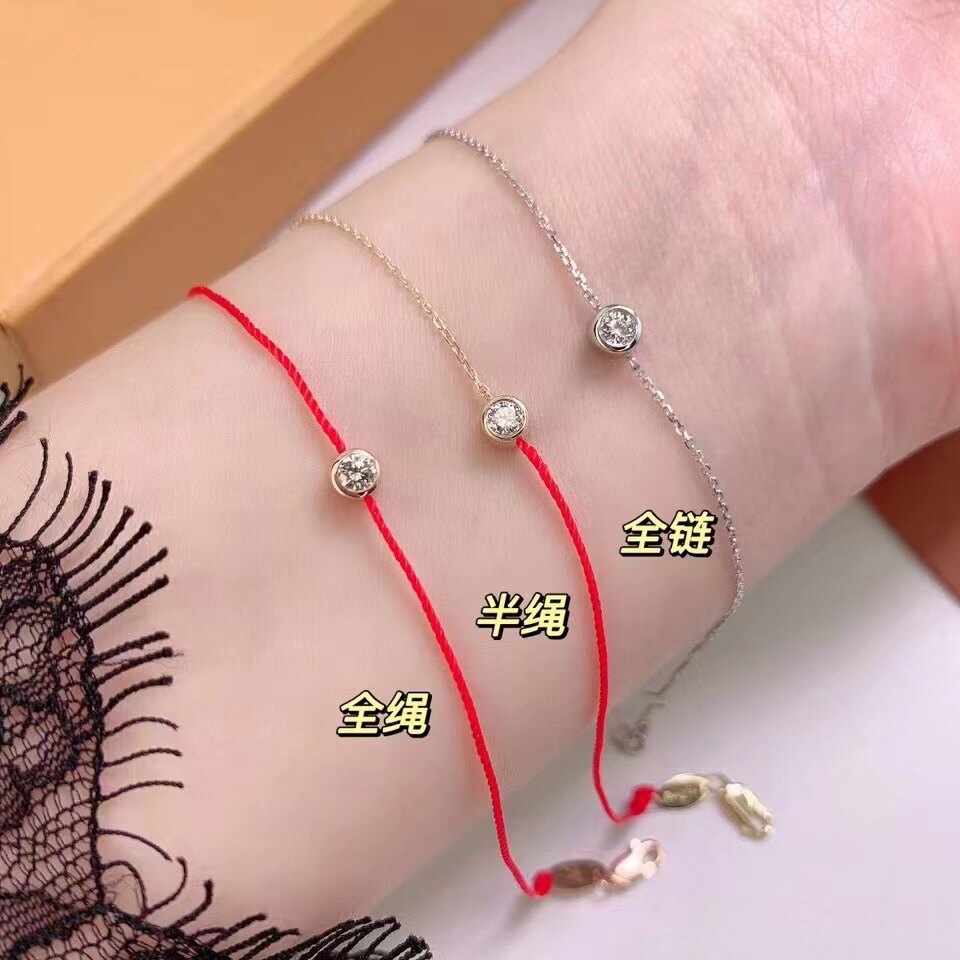 France's small red rope 10 - point diamond square 18K gold handle adjustable handle of the life of men and women lucky