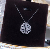 Texture 18K Platinum total 30 Natural diamond group inlaid with four leaf grass necklace chain one more and more delicate fashion