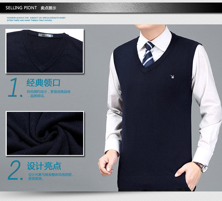 Playboy mùa thu mùa đông màu xanh lá cây trung niên của nam giới V-Cổ màu rắn len vest cashmere áo len áo len vest vest áo len nam trung niên