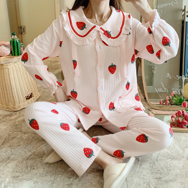 Can be worn outside the month clothes Spring and autumn pure cotton postpartum air cotton Autumn and winter large size 200 kg nursing maternity pajamas