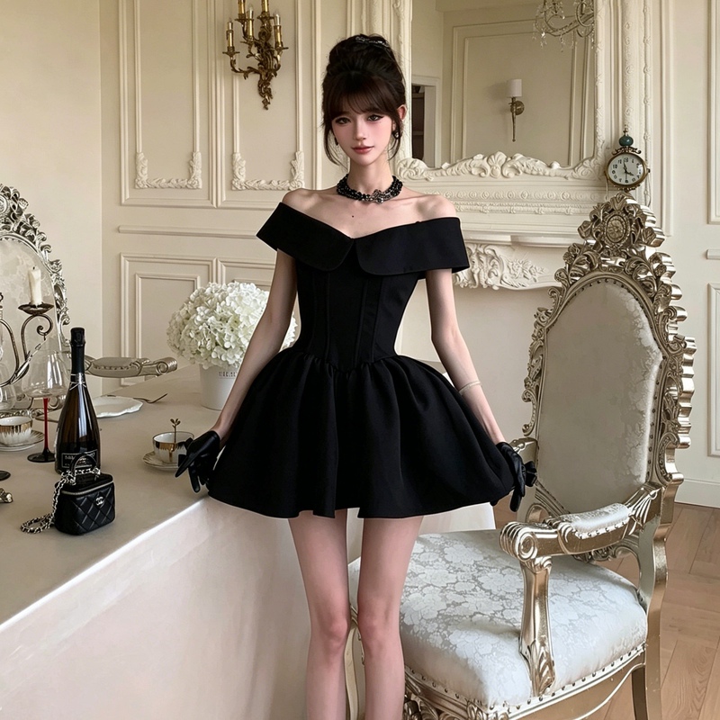 Black Off-The-Shoulder Short Dress for Women 2026 New Style Elegant Petite Party Princess Dress Birthday Coming-Of-Age Ceremony Black Off-The-Shoulder Short Dress for Women 2026 New Style Elegant Petite Party Princess Dress Birthday Coming-Of-Age Ceremony