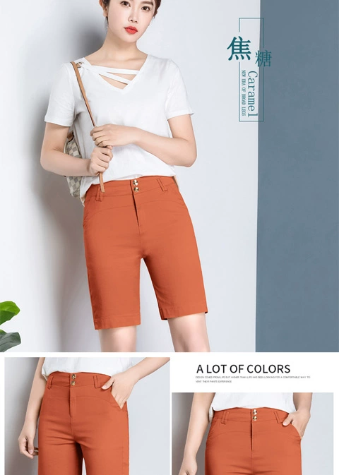 Quần cotton mới kích thước lớn giản dị bốn quần short quần cao eo thon thẳng năm quần nữ mùa hè lỏng lẻo - Quần short quần sooc nữ đẹp