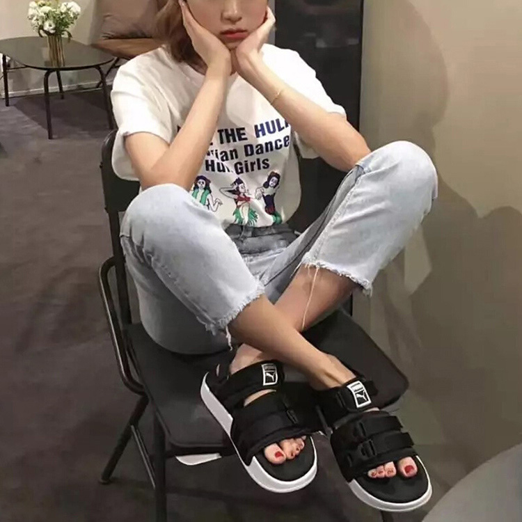 Puma Hummer mùa hè mới dán ma thuật giày bãi biển đen và trắng xanh nam giới và phụ nữ dép thể thao 365630-01-06 dép quai hậu nữ 2021