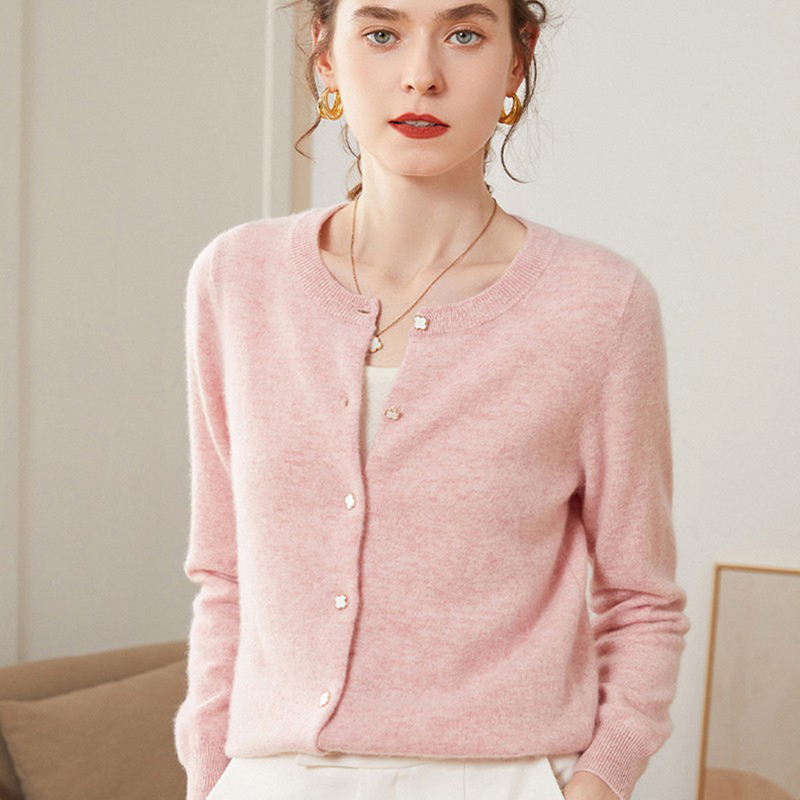 Popular and Stylish Round-Neck Cashmere Cardigan for Women, Loose-Fitting Goat Cashmere Sweater, Suitable for Spring, Autumn, and Winter, Wool Knit Outerwear