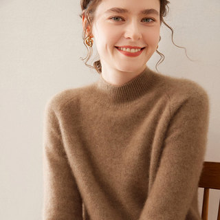 Five-Needle Three-Strand Extra-Thick Cashmere Sweater for Women, Half-Turtleneck Base Layer, Autumn and Winter Loose Solid Color Wool Sweater, Thickened Sweater