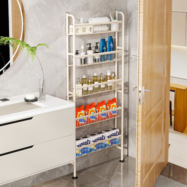Bathroom Storage Rack Behind the Toilet Door, Narrow Model, Ultra-Thin, Wall-Mounted, No-Drill Suction Cup Floor Rack