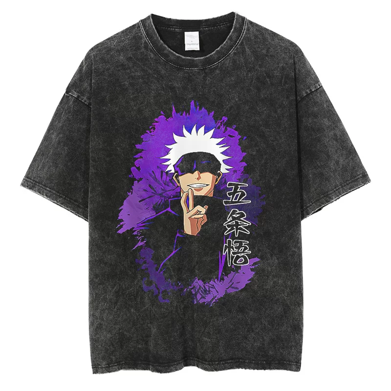 Футболка мужская Jujutsu Kaisen Gojo Satoru с эффектом ретро стирки, сделано из старого хлопка