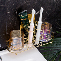 Light luxury chrome toothbrush holder mouthwash cup storage rack wall-mounted glass wash cup toothbrush cup punch-free storage rack
