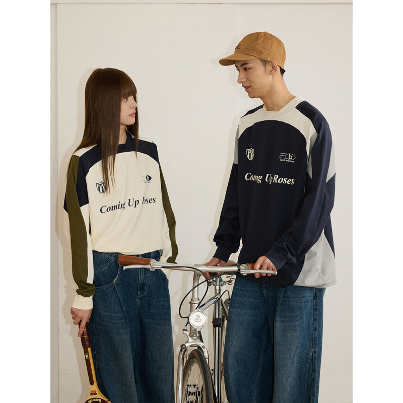 Lr Made Urban Sports Double-Sided Fabric Color-Block Jersey Print Long Sleeve T-Shirt