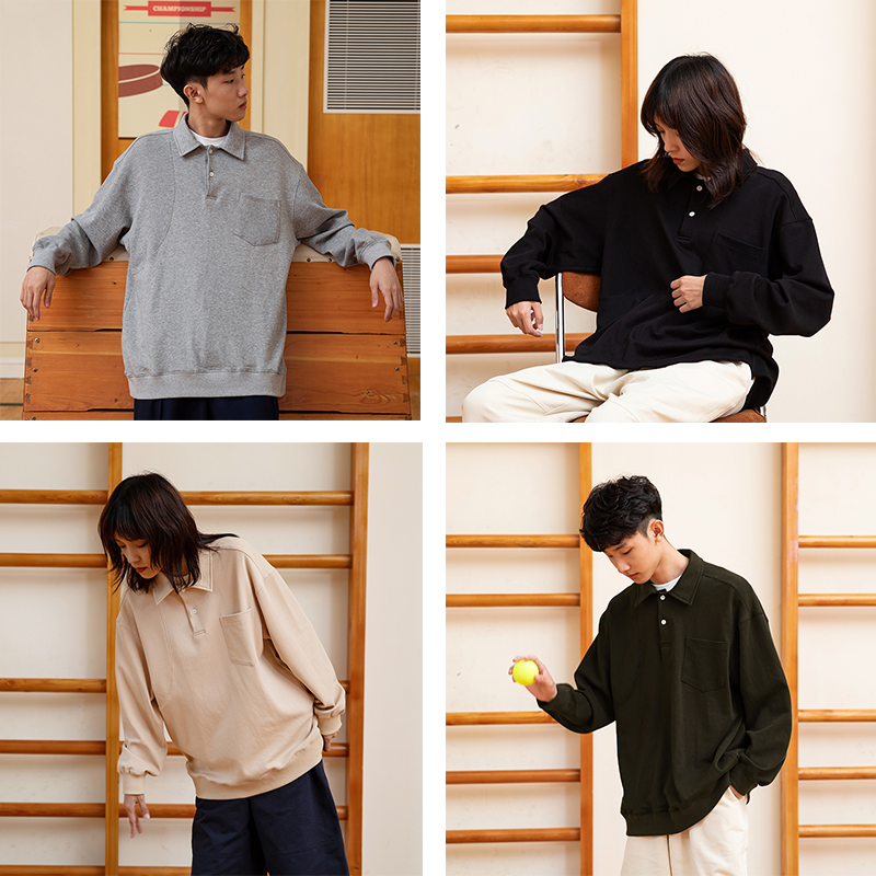 LR MADE 20AW Day Ensemble Brief Pure Color POLO Retro Comfort Loose Double-sided Fabric Splicing Long Sleeve Autumn Winter