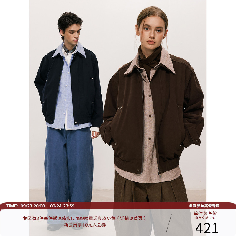 Lr Made 26Aw Shirt-Style Color-Blocked Faux Two-Piece Jacket with Pockets, Rivets, and a Vintage Brushed Finish