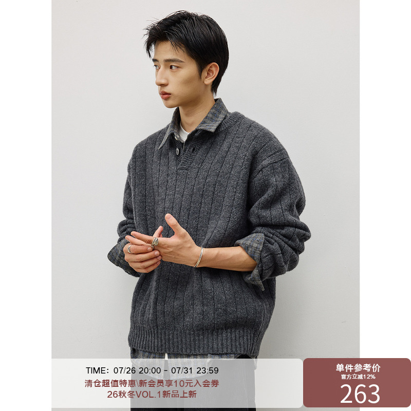 Lr Made Classic Henley Collar Heavy Alpaca-Like Lazy Warm Pullover Knit Sweater Lr Made Classic Henley Collar Heavy Alpaca-Like Lazy Warm Pullover Knit Sweater