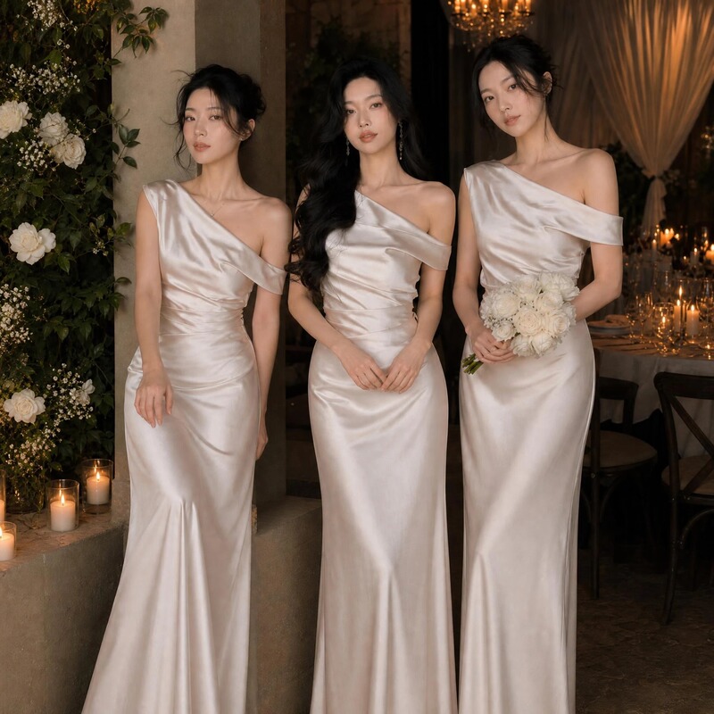 Champagne-Colored Bridesmaid Dresses 2026 New Niche Satin Sister Bridesmaid Dresses Plus Size Can Be Worn Casually with a High-End Feel Champagne-Colored Bridesmaid Dresses 2026 New Niche Satin Sister Bridesmaid Dresses Plus Size Can Be Worn Casually with a High-End Feel