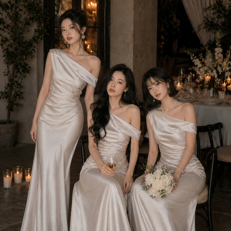 Champagne-Colored Bridesmaid Dresses 2026 New Niche Satin Sister Bridesmaid Dresses Plus Size Can Be Worn Casually with a High-End Feel