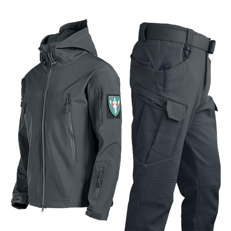 Outdoor Sharkskin Softshell Jacket Set for Men, Spring, Autumn and Winter, Military Fans, Windproof, Breathable, Fleece-Lined Mountaineering Jacket Outdoor Sharkskin Softshell Jacket Set for Men, Spring, Autumn and Winter, Military Fans, Windproof, Breathable, Fleece-Lined Mountaineering Jacket