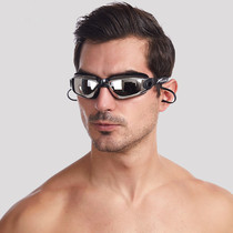  New high-definition swimming glasses one-piece earplugs electroplated lenses waterproof and anti-fog transparent flat mens and womens myopia swimming goggles