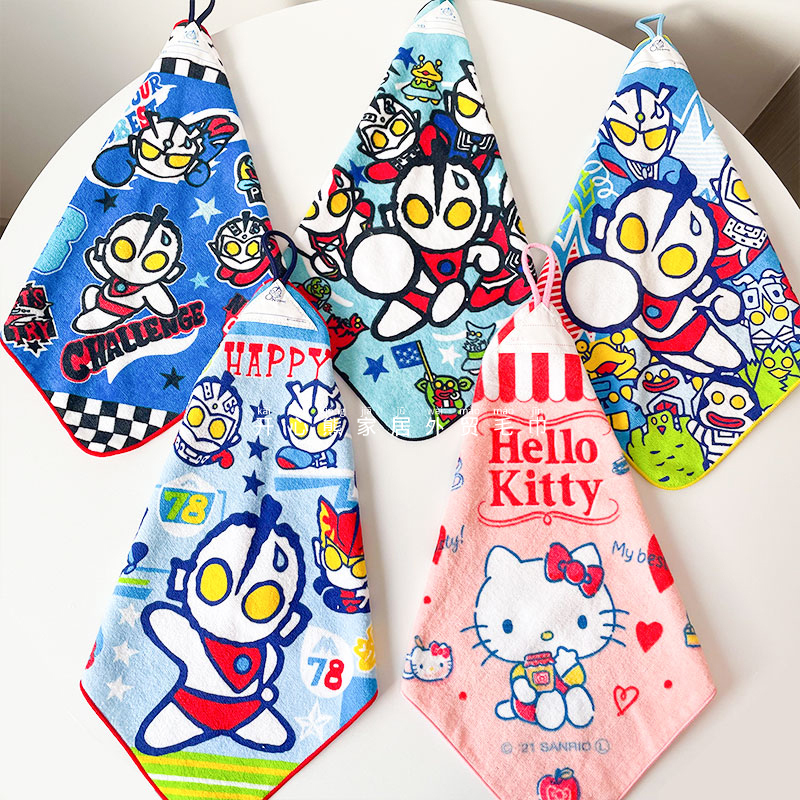  Japanese Ultraman Cartoon Face Towel 35cm Children's Pure Cotton Hangable Large Square Towel Hand Towel