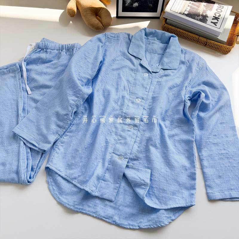 Japanese Order Pure Cotton Triple Gauze Soft and Lightweight Women's Loungewear Set Breathable Soft Long-Sleeve Pajamas and Sleep Pants