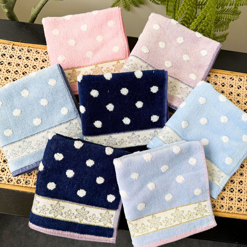 Japanese-Style Fresh Polka Dot Pure Cotton Small Square Towel 25cm Soft Face Towel Floral Cut Velvet Small Towel Sweat Towel