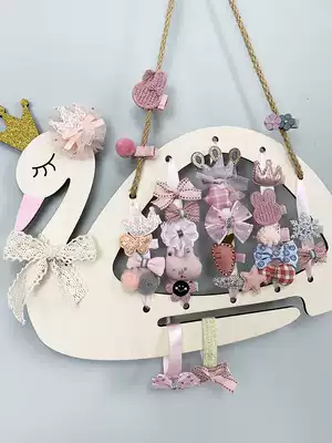 ins children hairclip hoop storage layer rack hair accessories display rack wall hanging children's room decoration Swan wooden frame