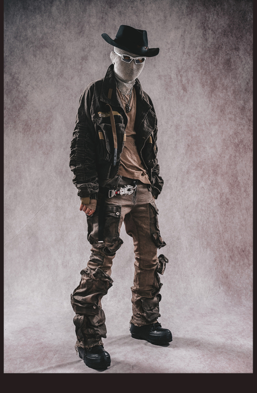 Drklei High Street Avant-Garde Wasteland Functional Style Three-Dimensional Pocket Dune Loose Short Washed Biker Jacket for Men