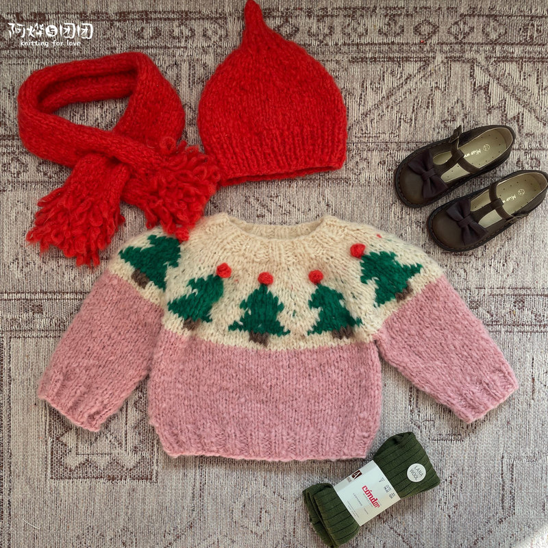 Thick Yarn Christmas Tree Pullover DIY Yarn Handmade Sweater Knitting Tutorial Provided