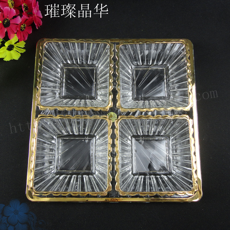 Crystal fruit plate European grid dried fruit plate Glass fruit plate Fruit bowl set Fashion creative gift