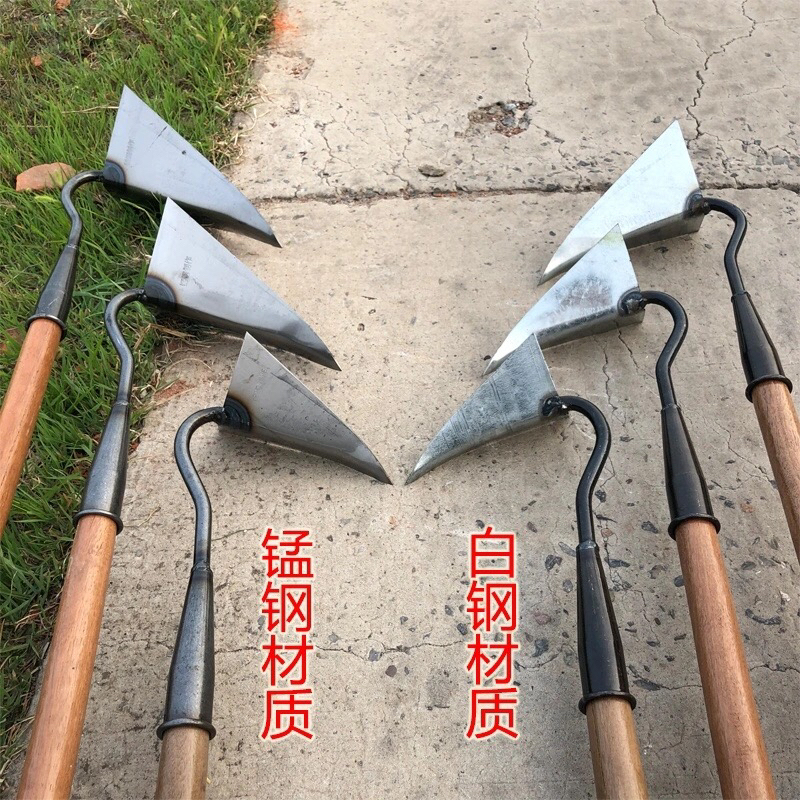 Manganese Steel Triangular Hoe, Trenching Sharp Hoe, Pull Hoe for Ridging, Ditching, and Soil Cultivation, Hook Hoe, Hand-Pulled Plow, Trenching Tool