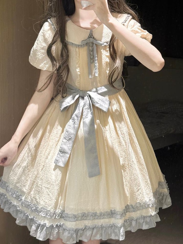 Sweet Bowknot Ruffle Edge Lolita Dress Princess Dress Very Beautiful Girls' Puffy Dress