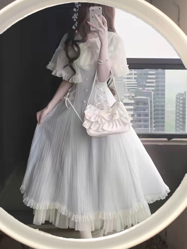 Girls' Lolita Design Lace Patchwork Bow Tie Dress, Stunningly Beautiful Fairy Dress