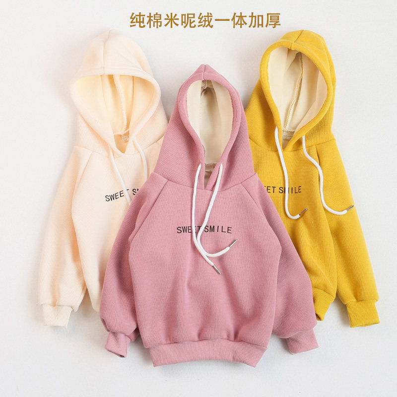Children's integrated velvety sweatshirt 21 autumn winter child clothing male and female warm even hat jacket baby pure cotton blouse suede
