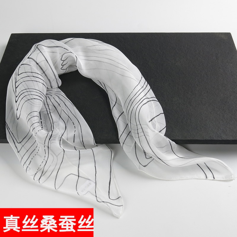 <!--【清仓微瑕】白色小方巾丝巾女士时尚领巾春秋桑蚕丝100%真丝围巾-->
