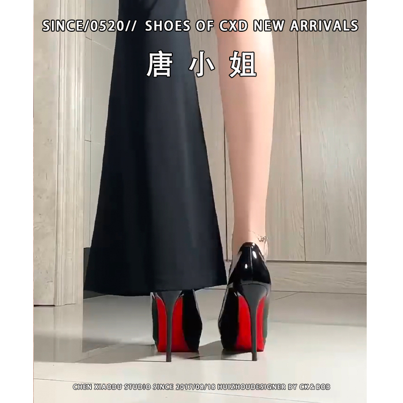 Genuine Leather Black Red-Soled Platform High-Heeled Shoes for Women, New Style, Sexy and Elegant, Comfortable, Pointed Toe Stiletto Shoes
